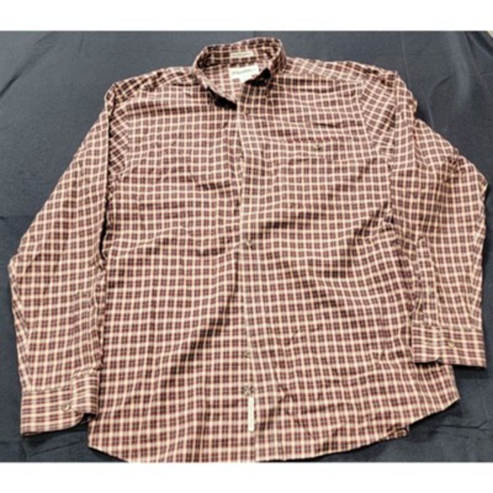 Gander Mnt Men L Red Beige Plaid Button Front Shirt L/S Pocket Cotton Quality